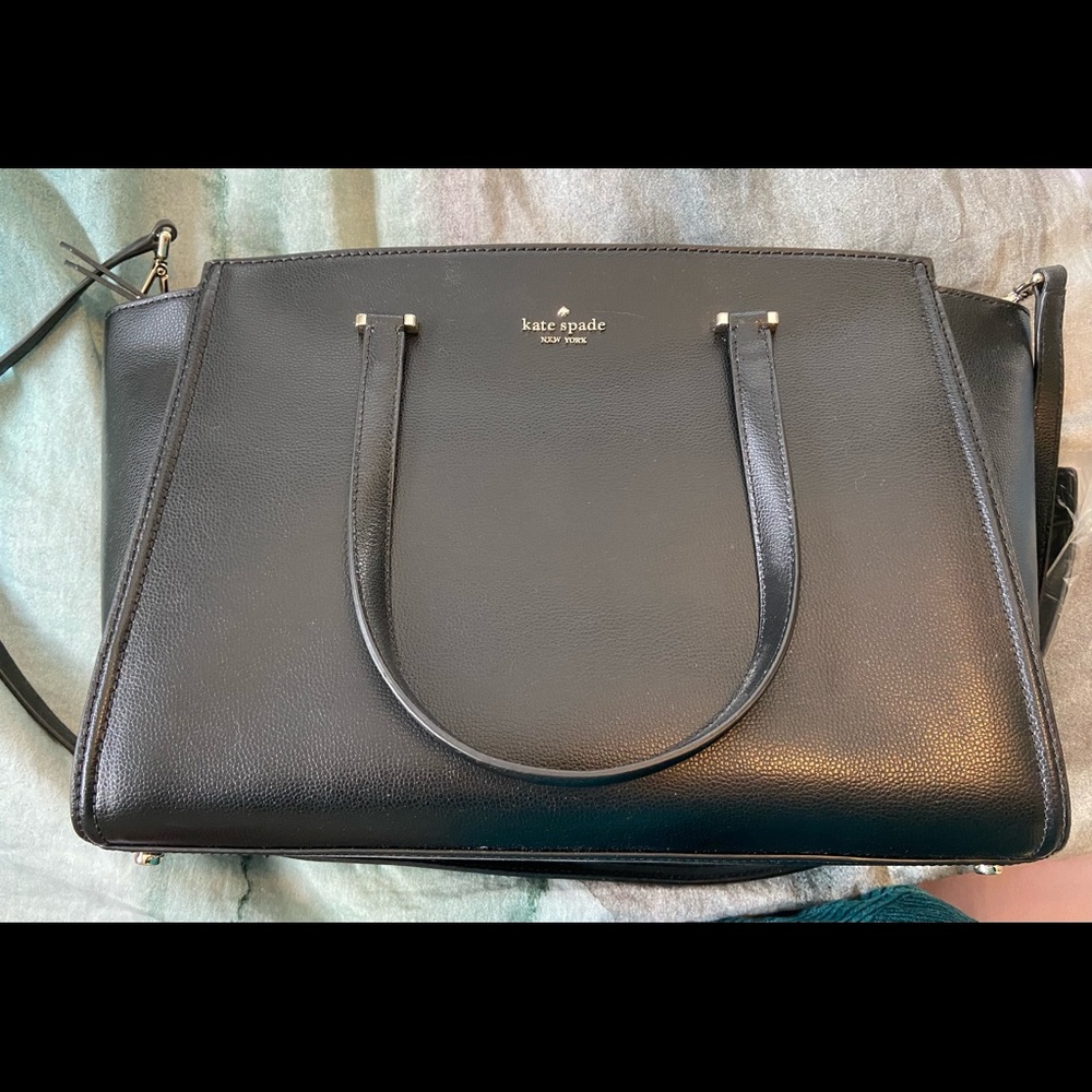 NWOT Kate Spade structured black leather shoulder/crossbody purse.